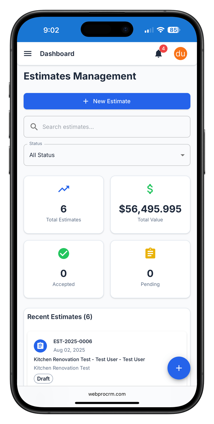Construction estimating software interface showing quick quote generation and material cost tracking